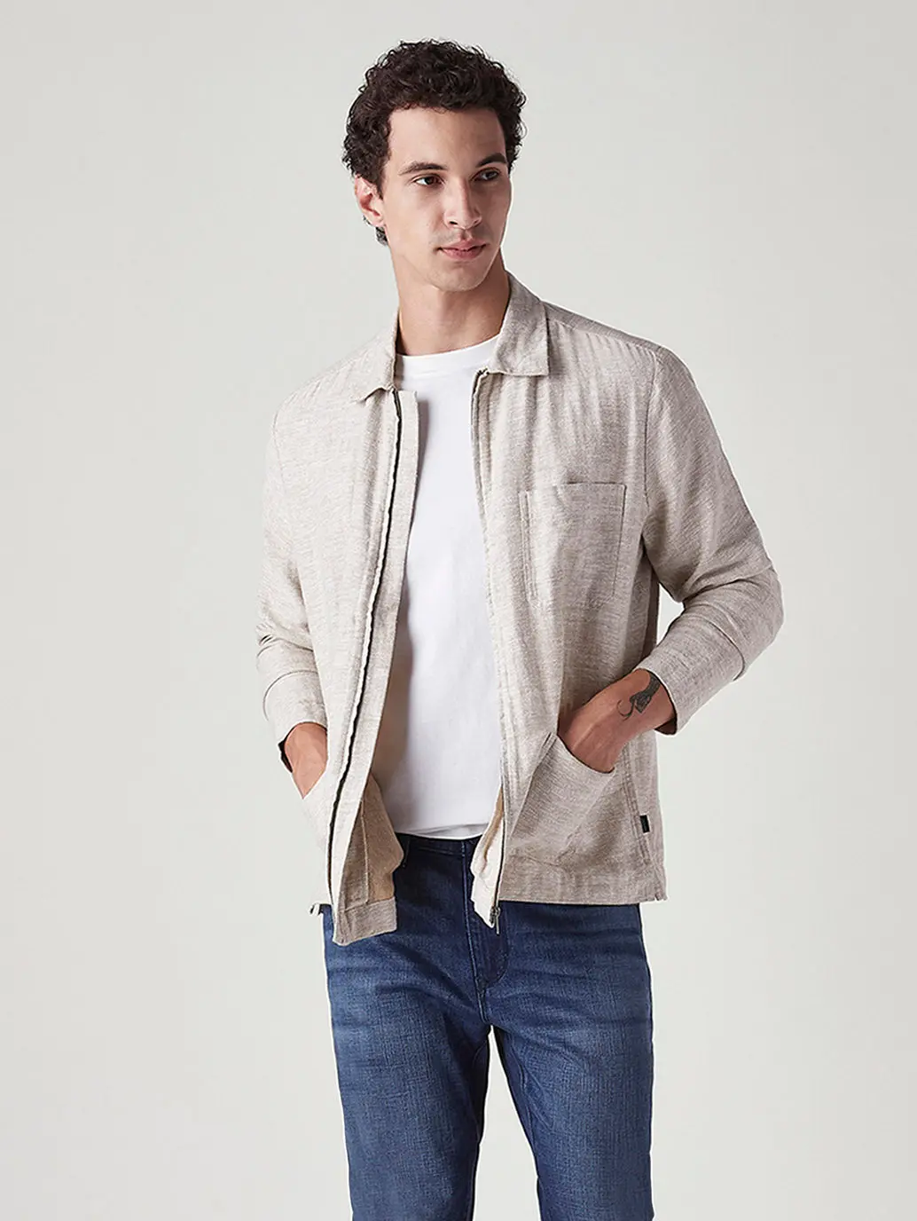 Men's Self Design Beige Linen Jackets 1