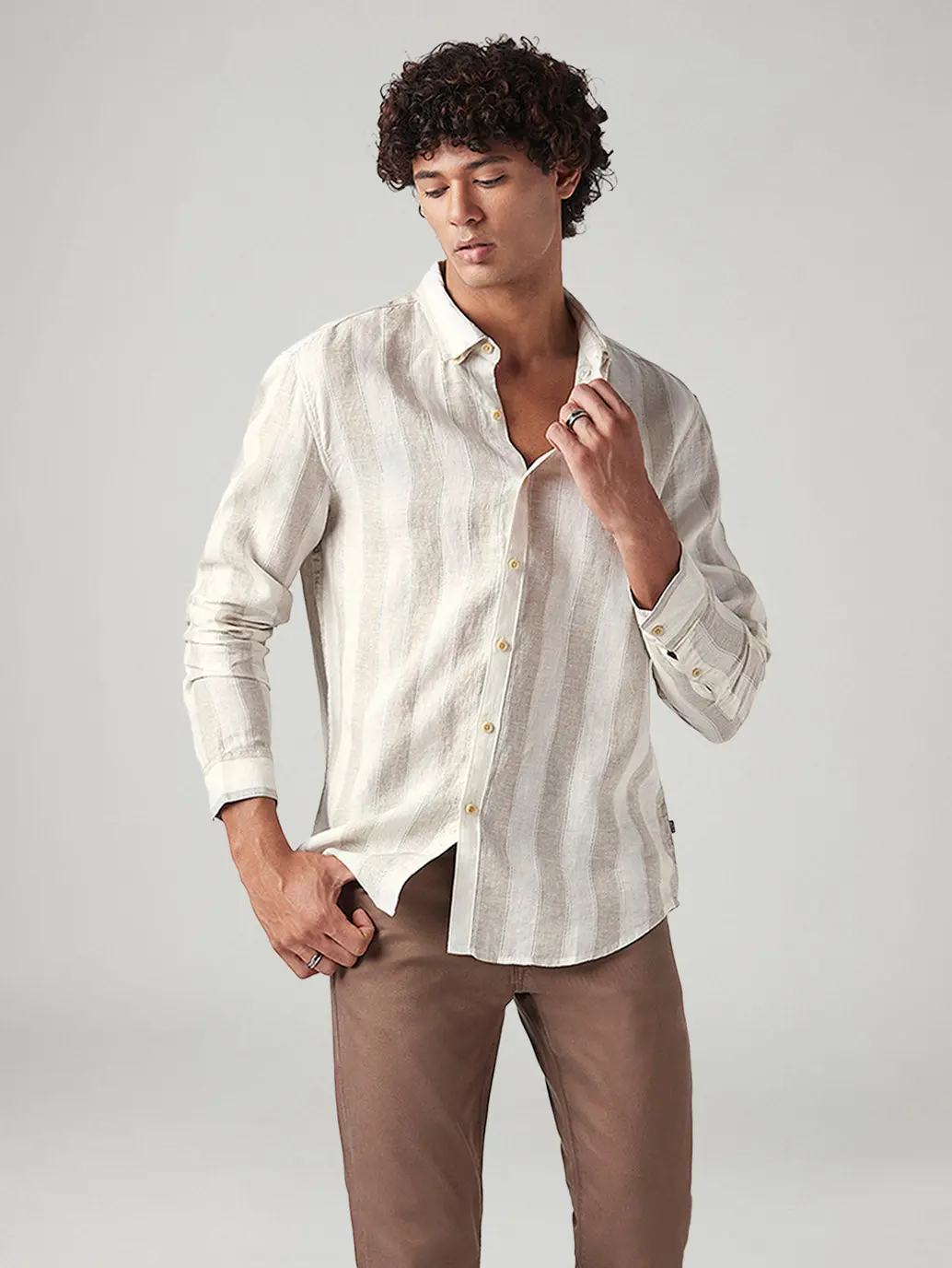 Men's Striped Slim Fit Linen Shirt 1