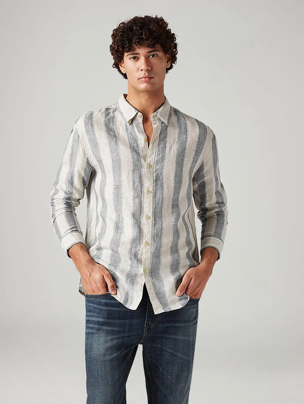 Men's Striped Slim Fit Linen Shirt 1