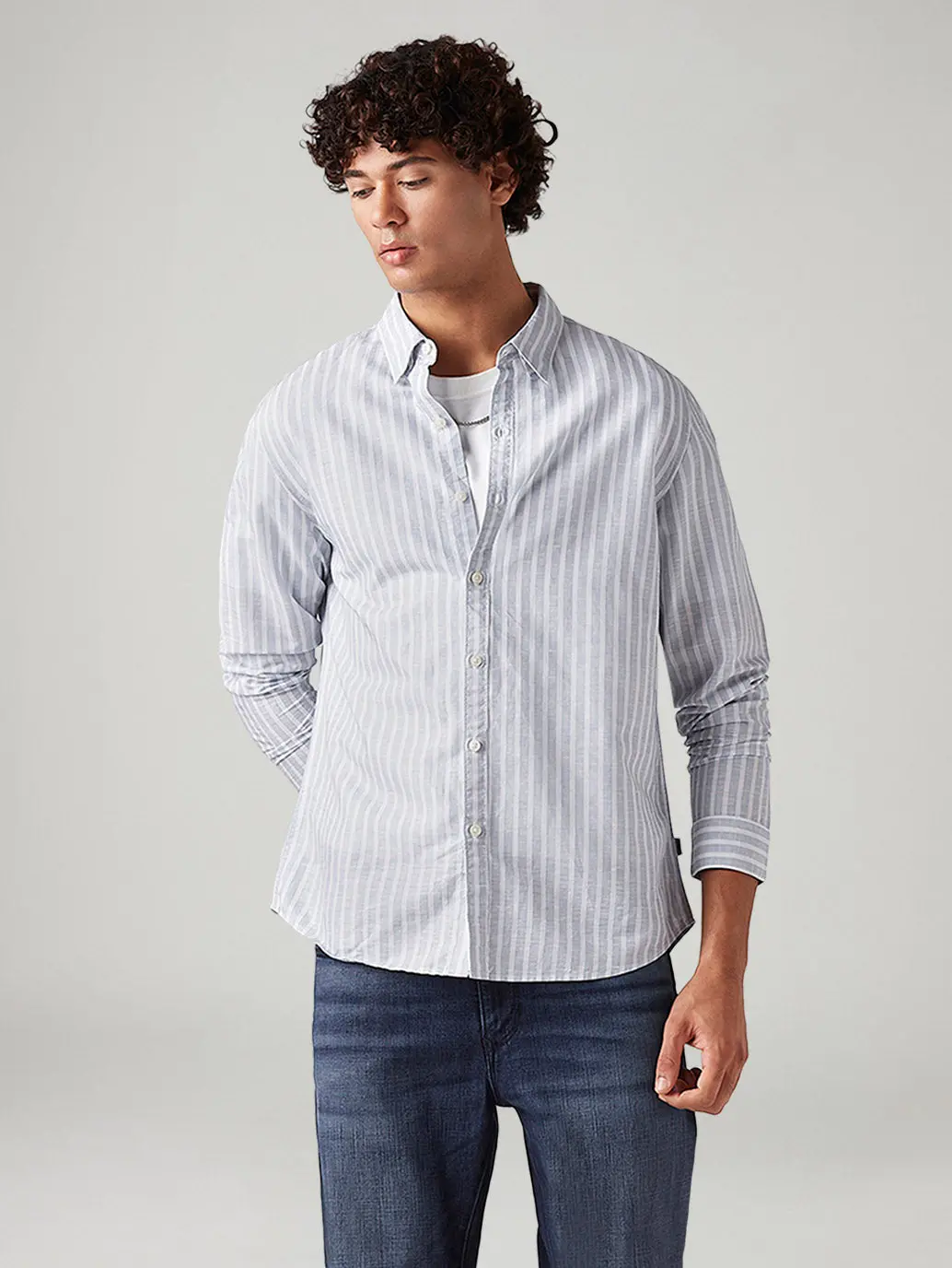 Men's Striped Slim Fit Linen Shirt 1