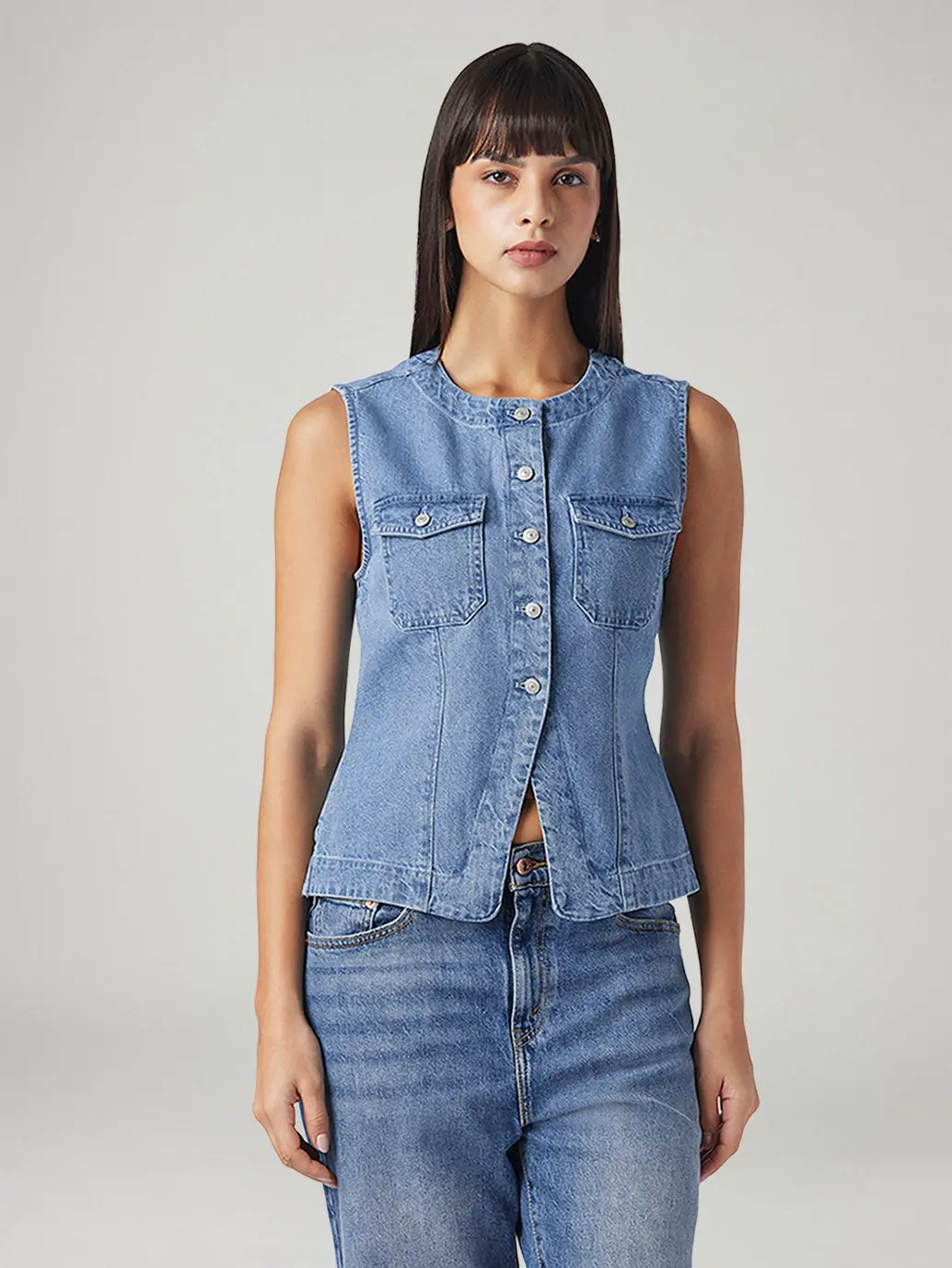 Women's Solid Regular Fit Denim Top 2