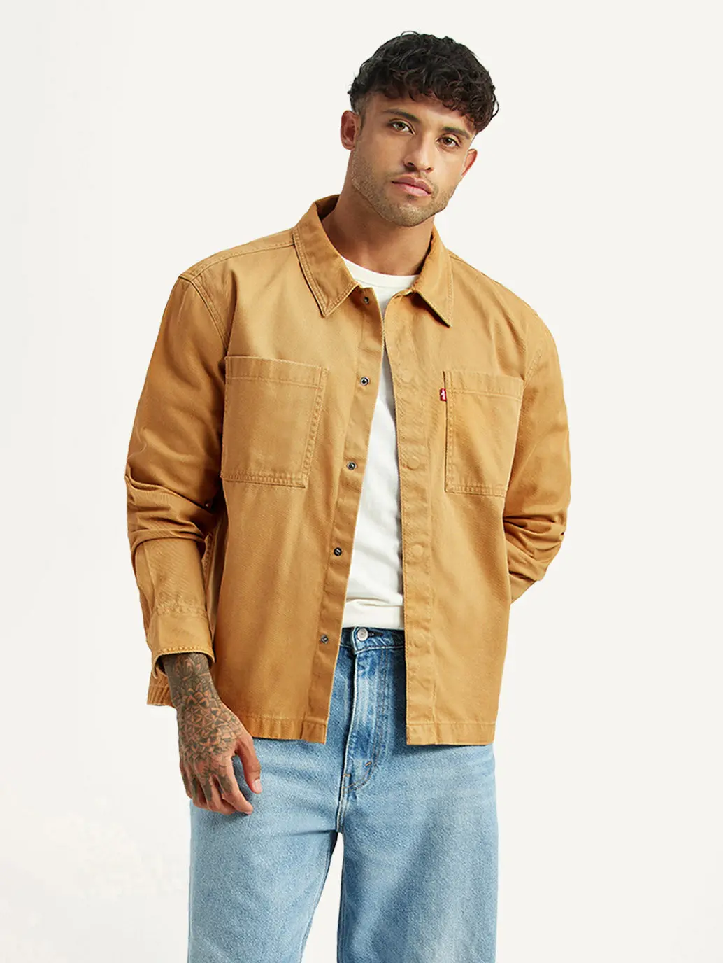 Men's Solid Tan Relaxed Fit Shirt 1
