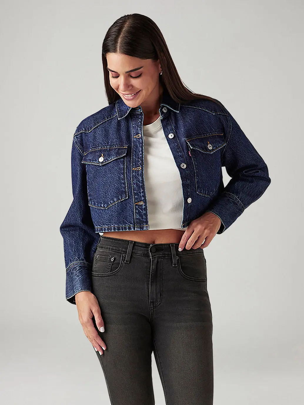 Women's Solid Indigo Denim Jacket 1