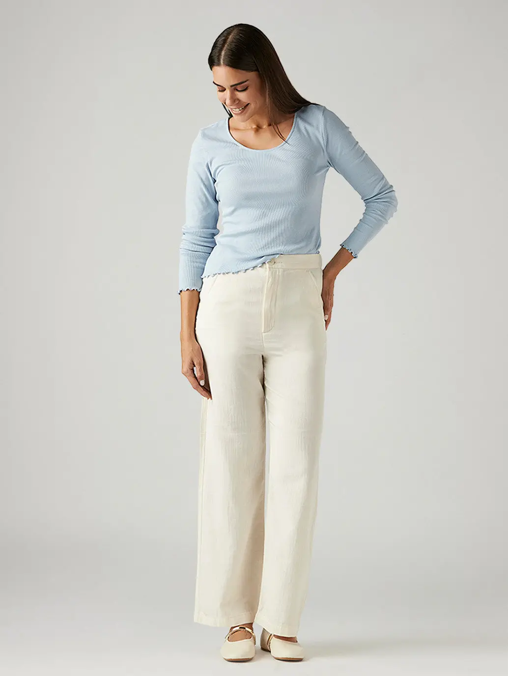 Women's Off White Loose Fit High Rise Trousers 1