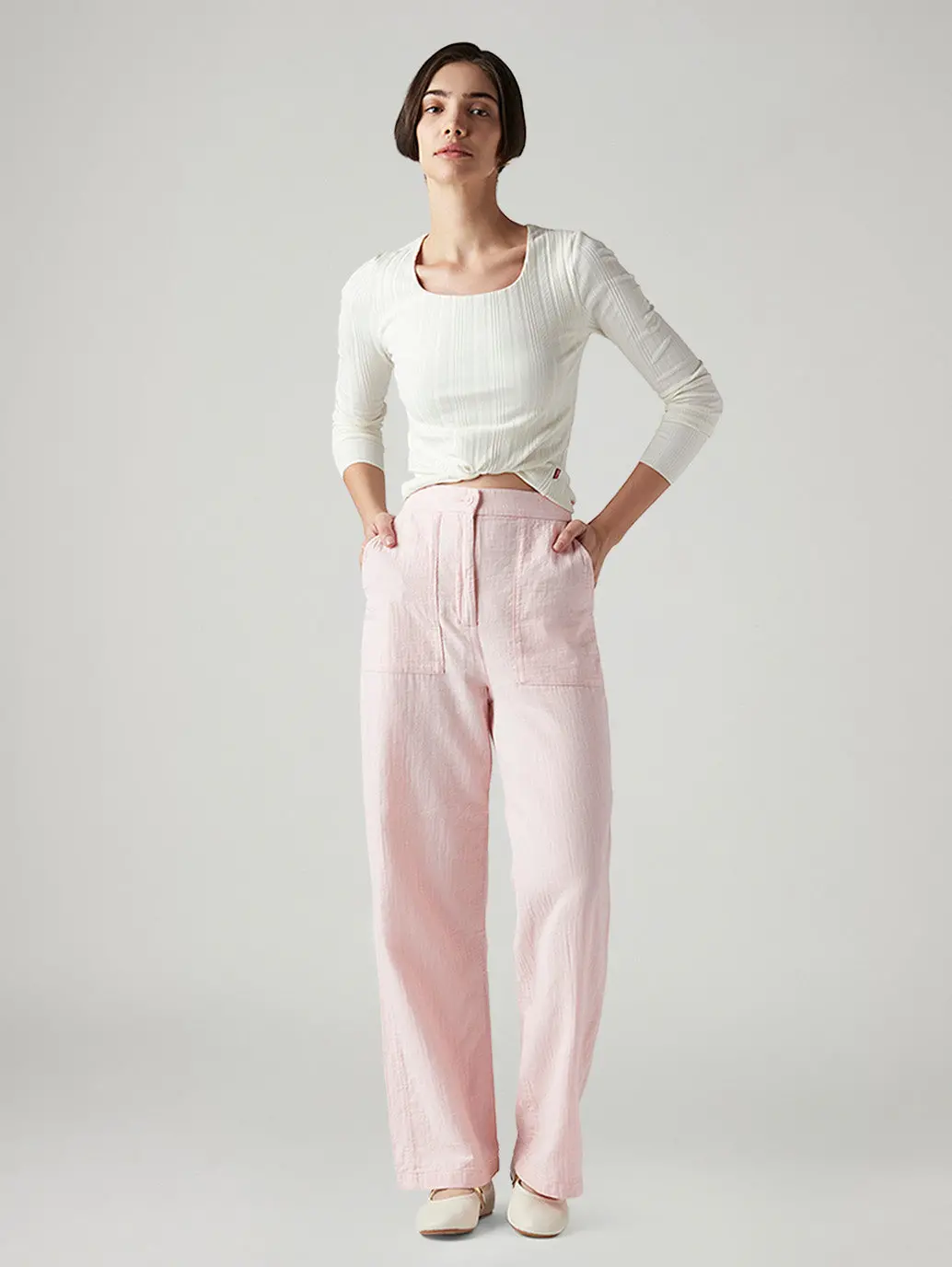 Women's Light Pink Loose Fit High Rise Cargos 1