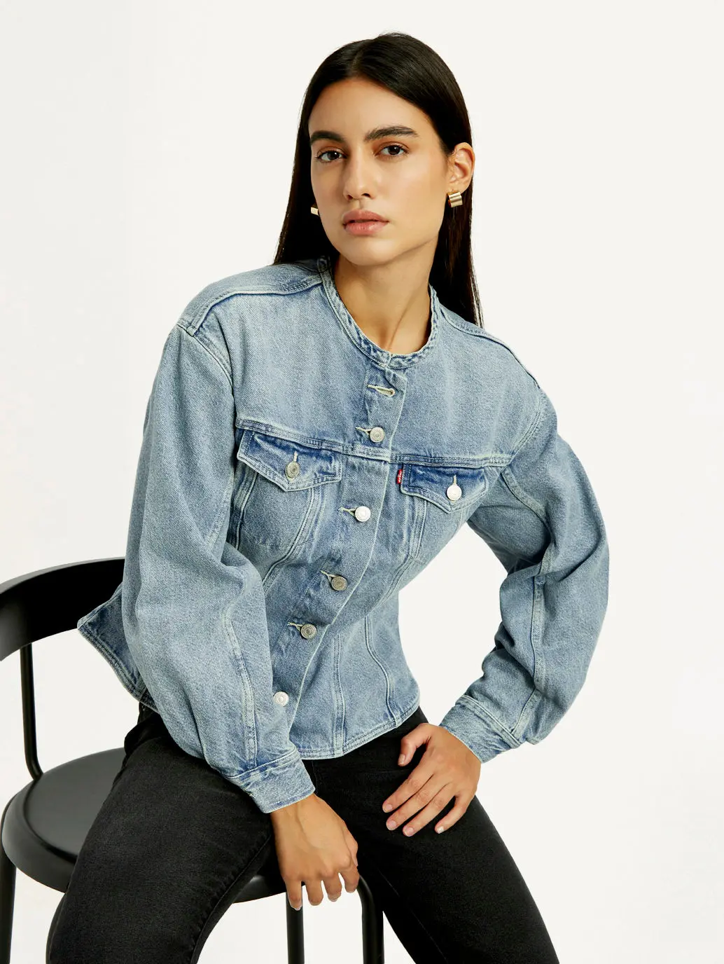 Women's Solid Blue Denim Jacket 1