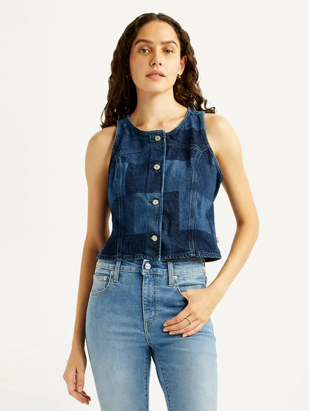 Women's Plaid Dark Blue Round Neck Top 2