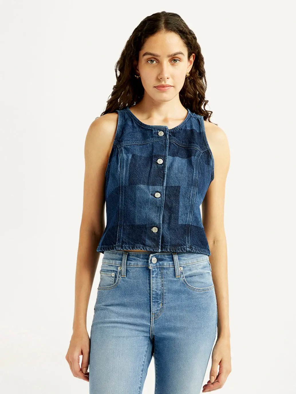 Women's Plaid Dark Blue Round Neck Top 6