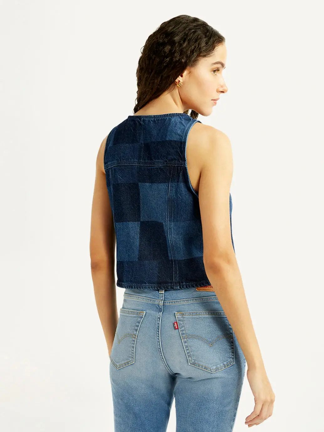 Women's Plaid Dark Blue Round Neck Top 3
