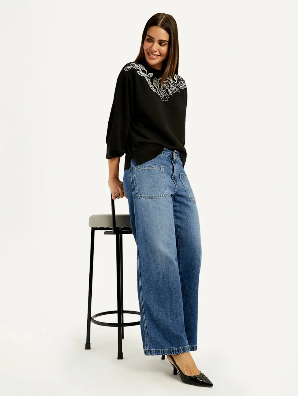 Women's Blue Xl Straight Loose Fit Mid Rise Jeans 1