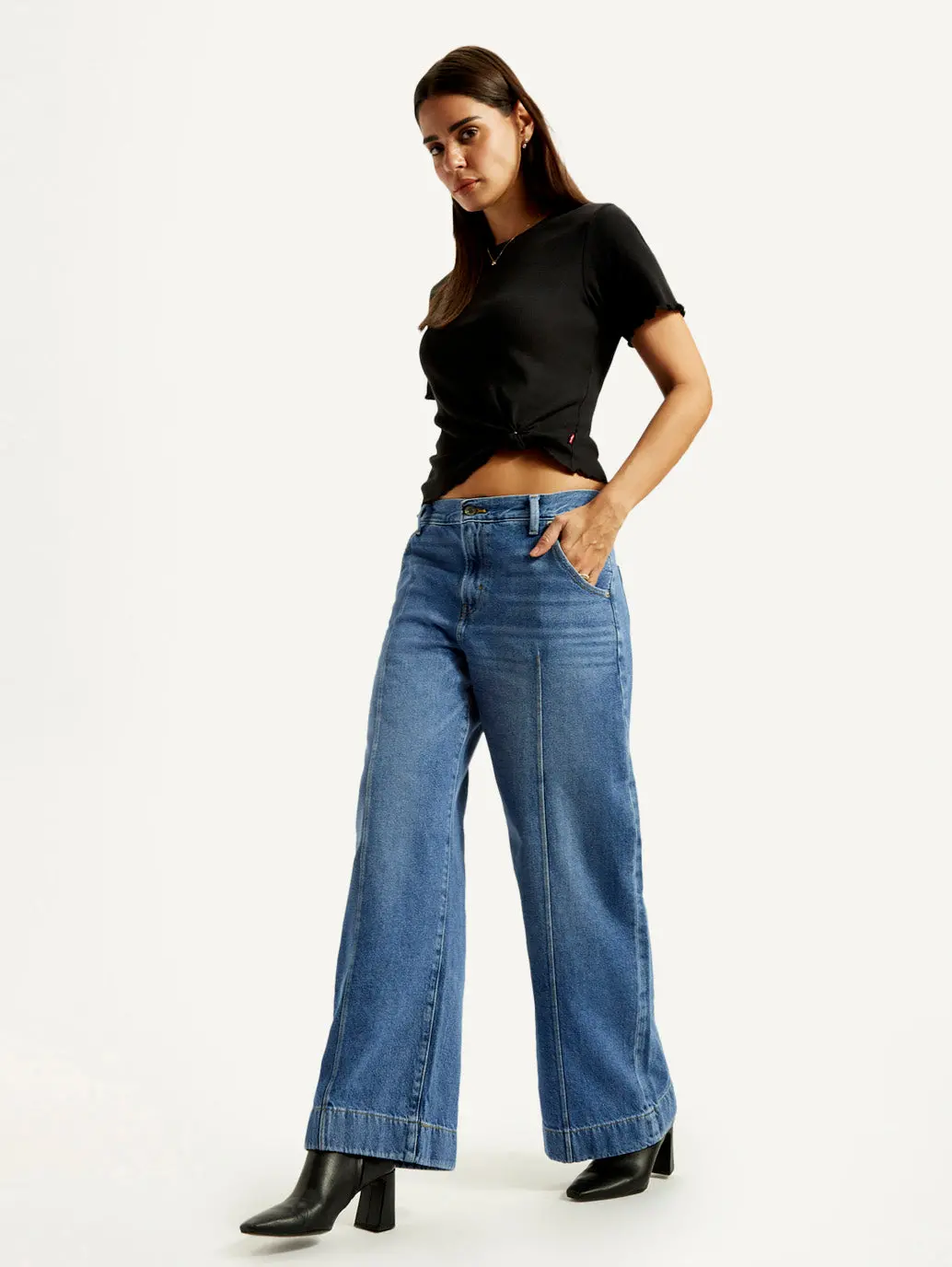 Women's Blue Xl Straight Loose Fit Mid Rise Jeans 1
