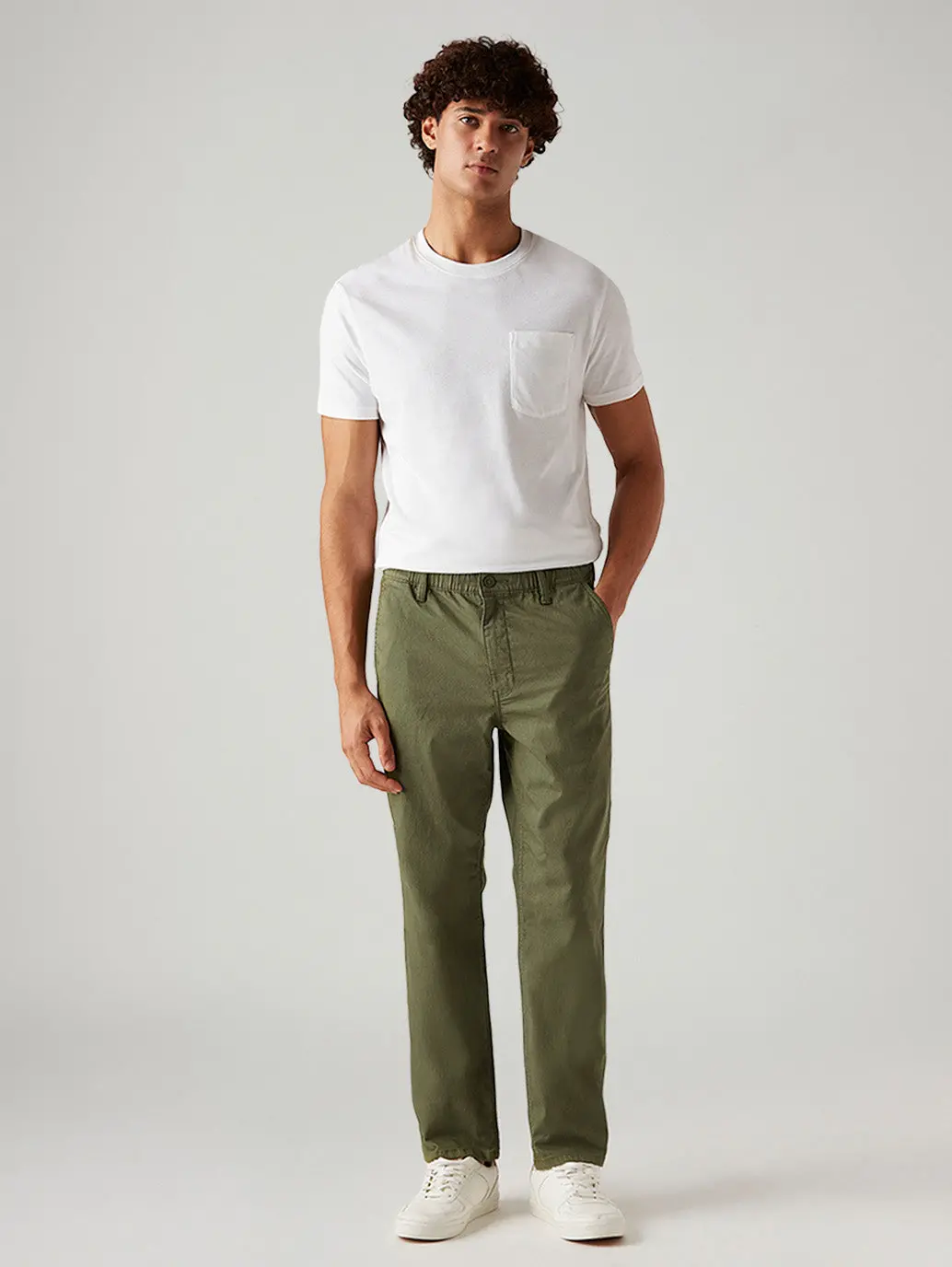 Men's Olive Relaxed Fit Mid Rise Tech Pant 1
