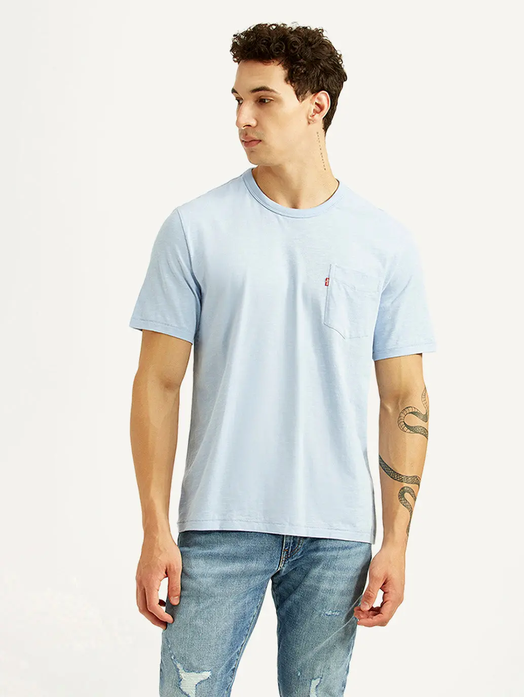 Men's Solid Light Blue Slim Fit T-Shirt 1