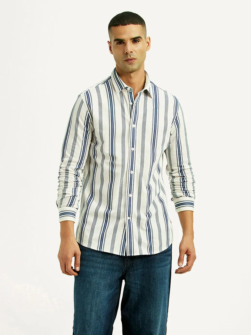 Men's Striped White Slim Fit Shirt 1