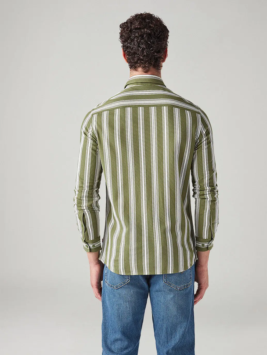 Men's Striped Olive Slim Fit Knitted Shirt 3