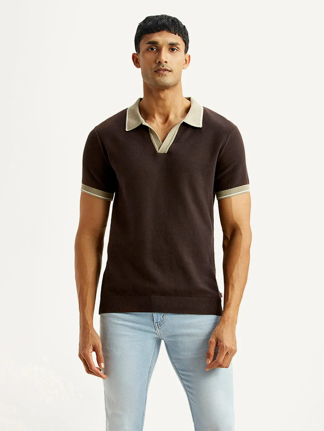 Men's Colorblock Brown Polo T-Shirt 1