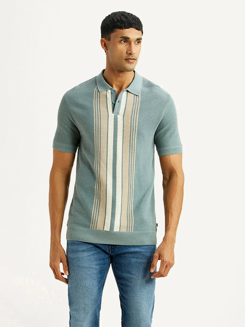Men's Striped Light Blue Polo T-Shirt 1