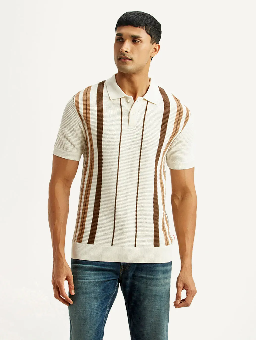Men's Striped Off White Polo T-Shirt 2