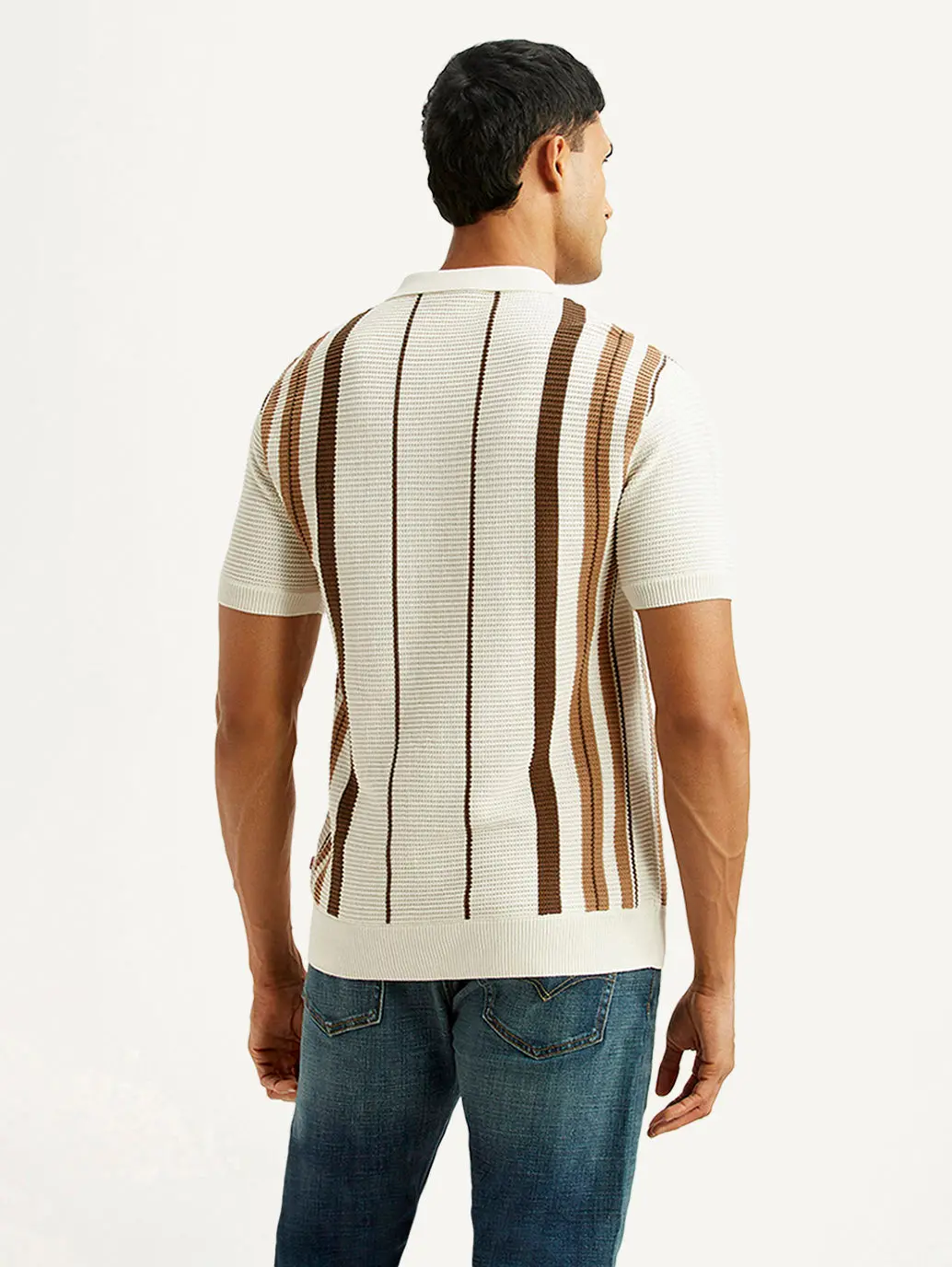 Men's Striped Off White Polo T-Shirt 3
