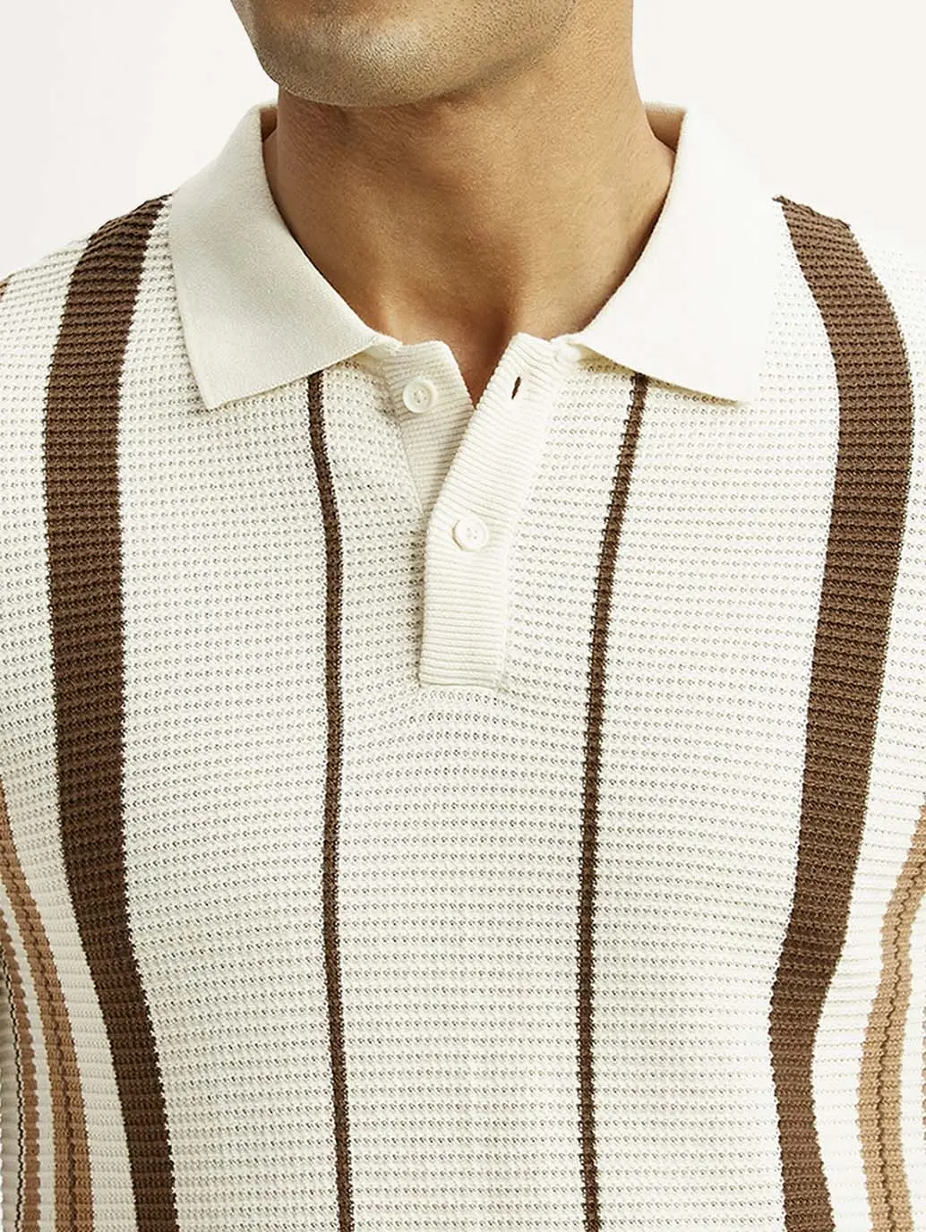 Men's Striped Off White Polo T-Shirt 4