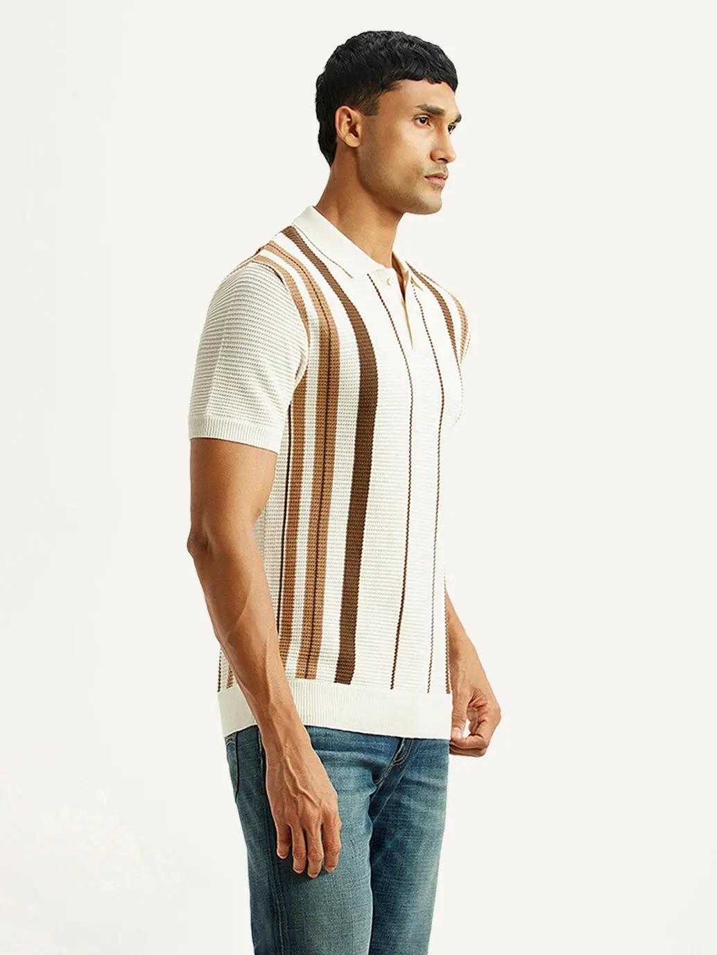 Men's Striped Off White Polo T-Shirt 5