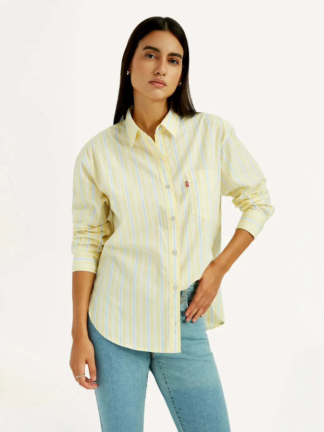 Women's Striped Yellow Relaxed Fit Shirt 1