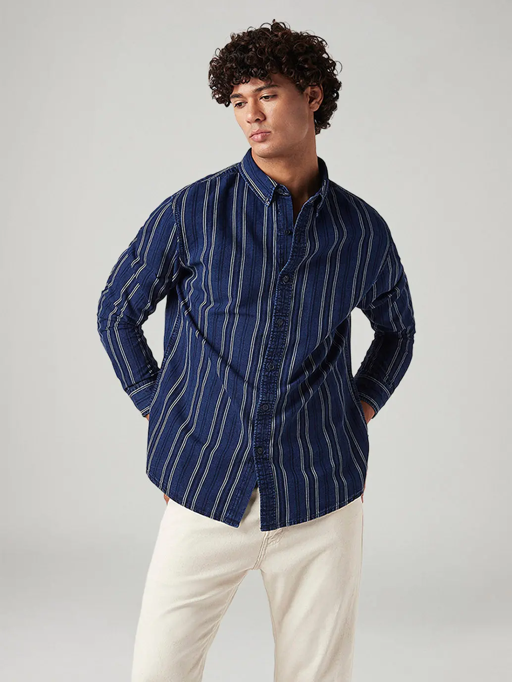 Men's Striped Slim Fit Linen Shirt 1