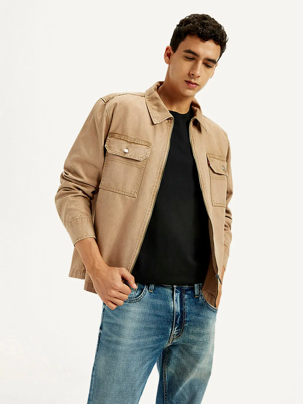Men's Overdyed Solid Tan Shacket 1
