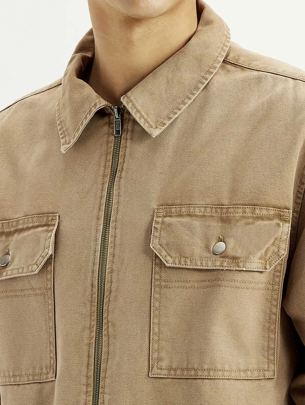 Men's Overdyed Solid Tan Shacket 5