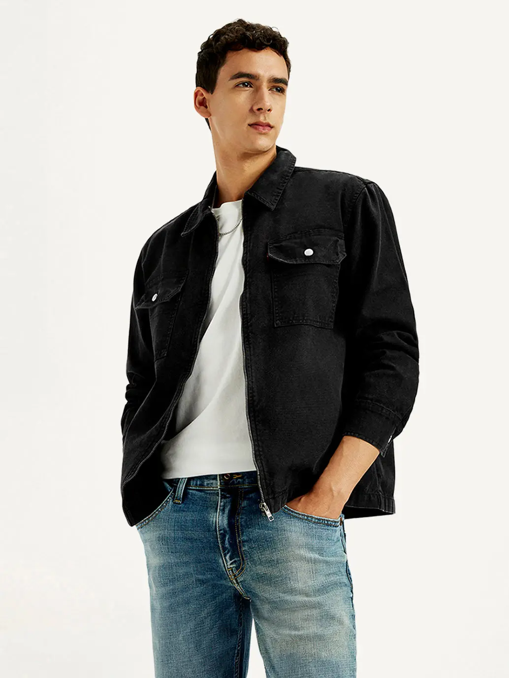 Men's Overdyed Solid Black Shacket 1