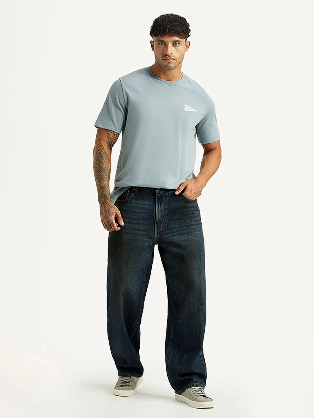 Men's Tinted 578 Dark Blue Baggy Fit Mid Rise Jeans 1