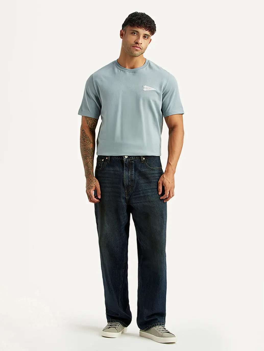Men's Tinted 578 Dark Blue Baggy Fit Mid Rise Jeans 2