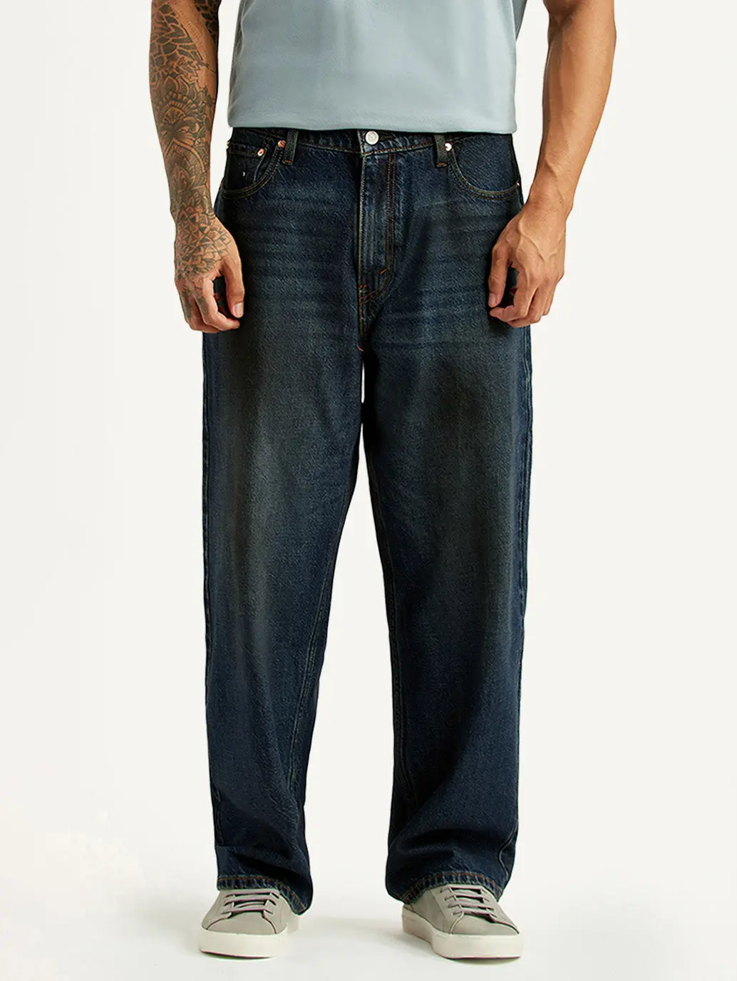 Men's Tinted 578 Dark Blue Baggy Fit Mid Rise Jeans 3