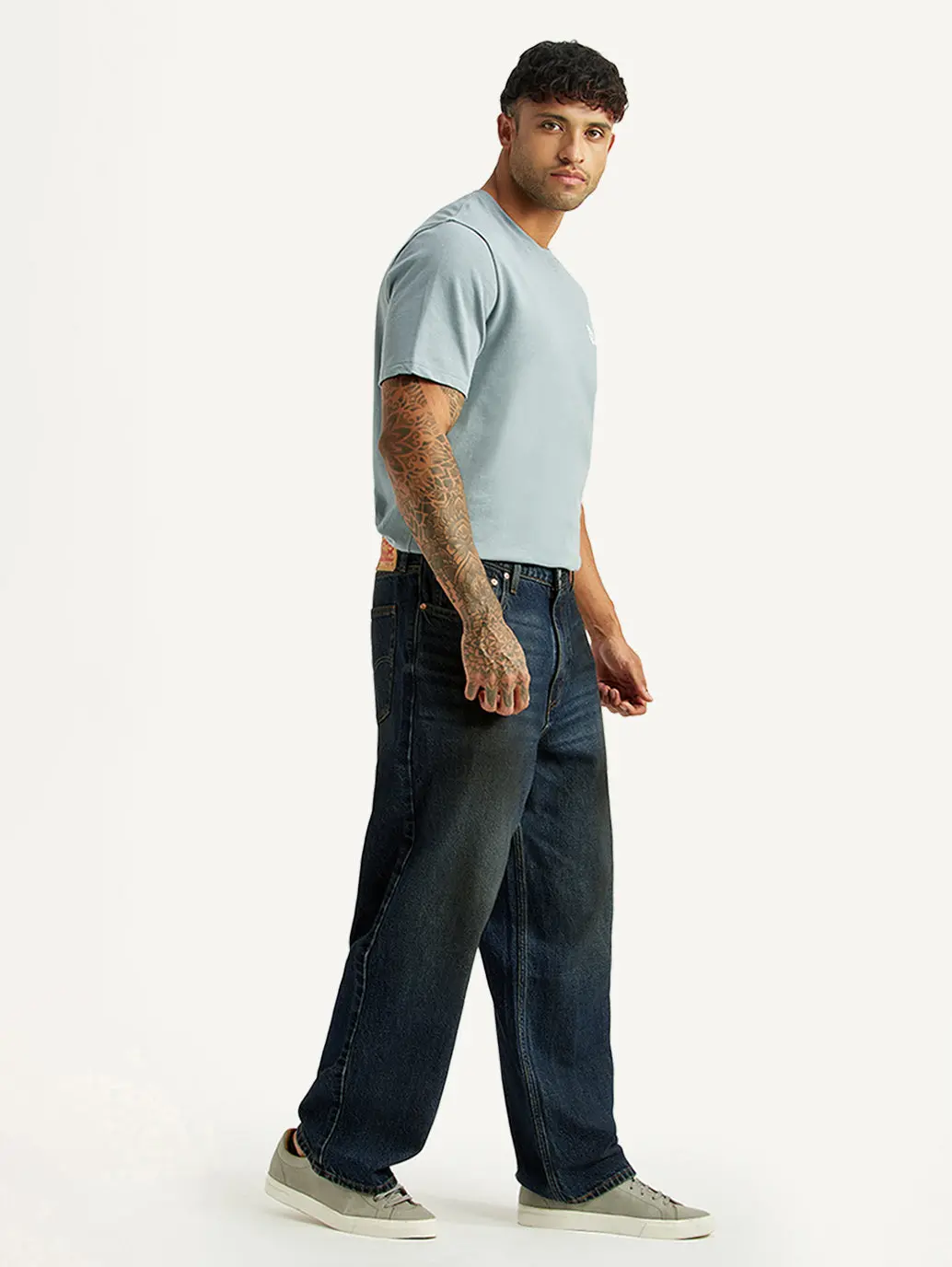 Men's Tinted 578 Dark Blue Baggy Fit Mid Rise Jeans 7