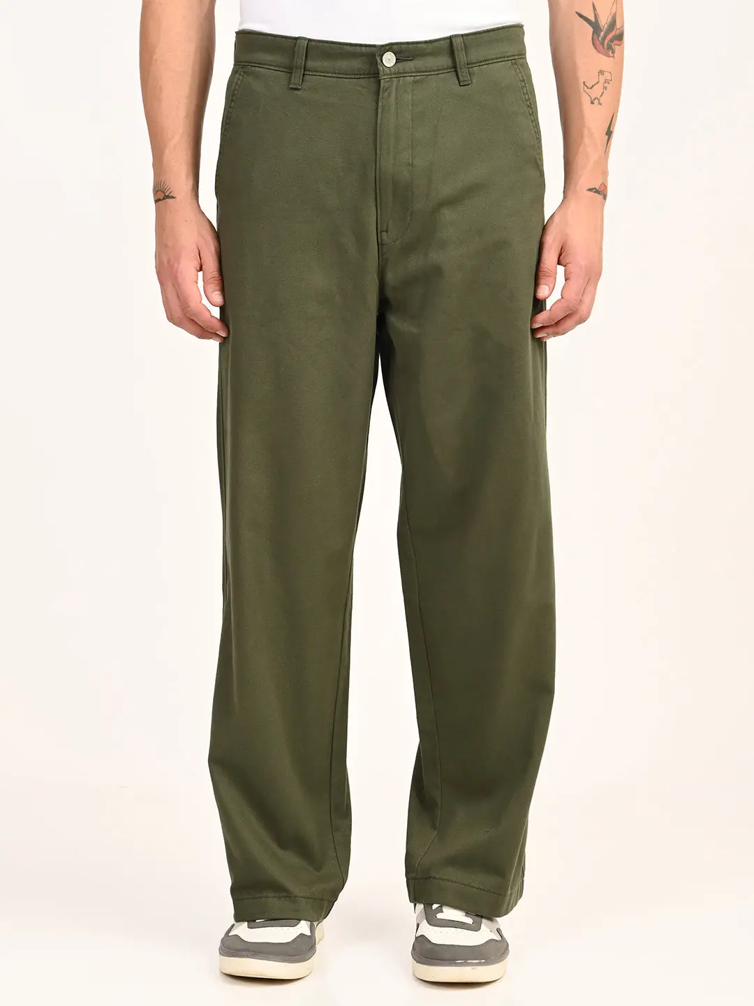 Men's Olive Baggy Fit Trousers 1