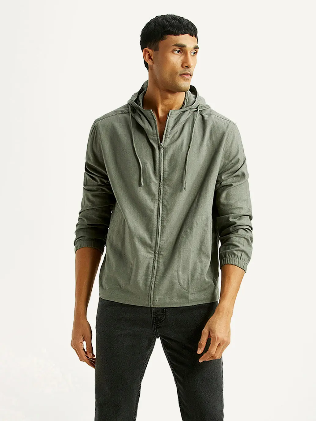 Men's Solid Green Relaxed Fit Linen Jacket 1