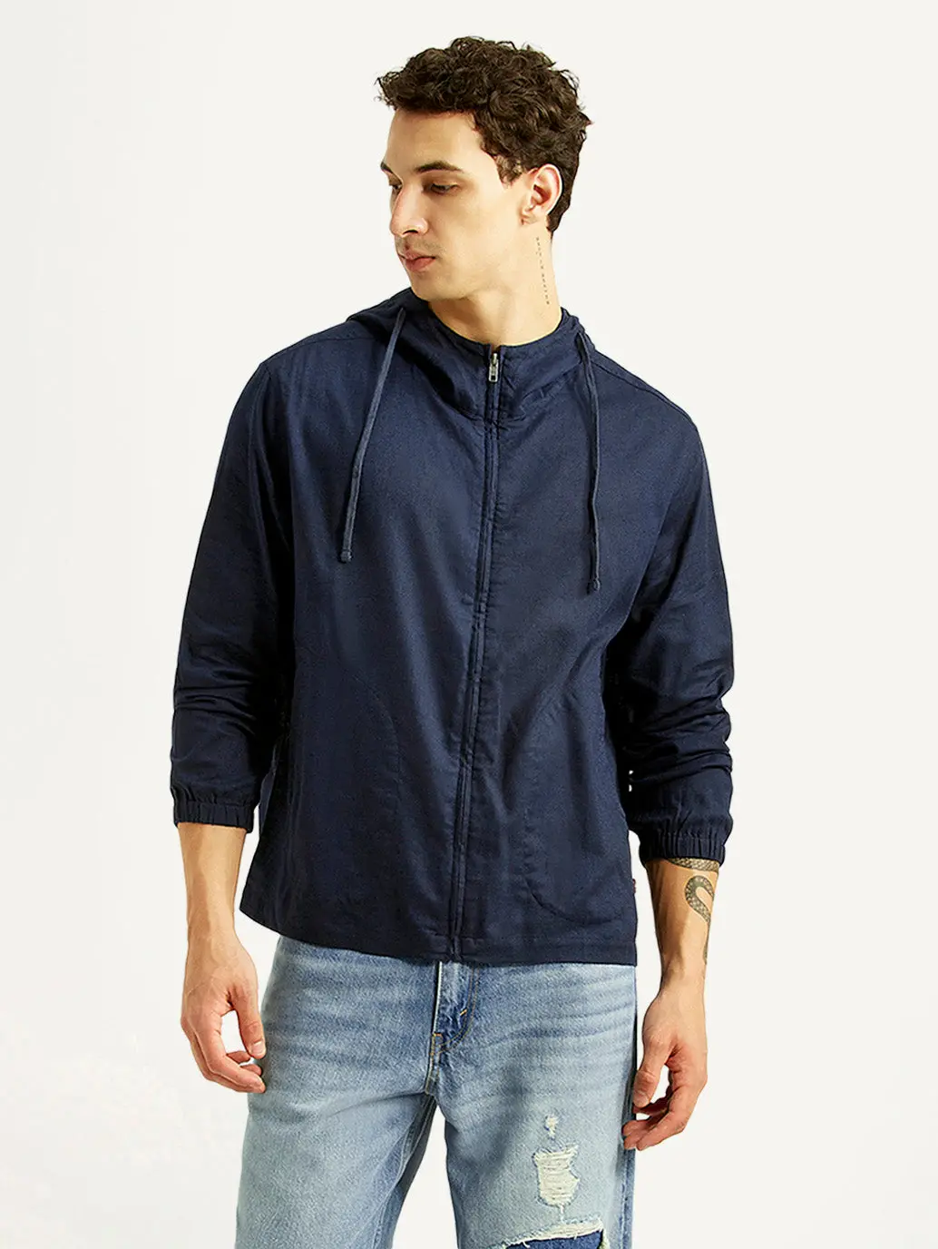 Men's Solid Navy Linen Jacket 1