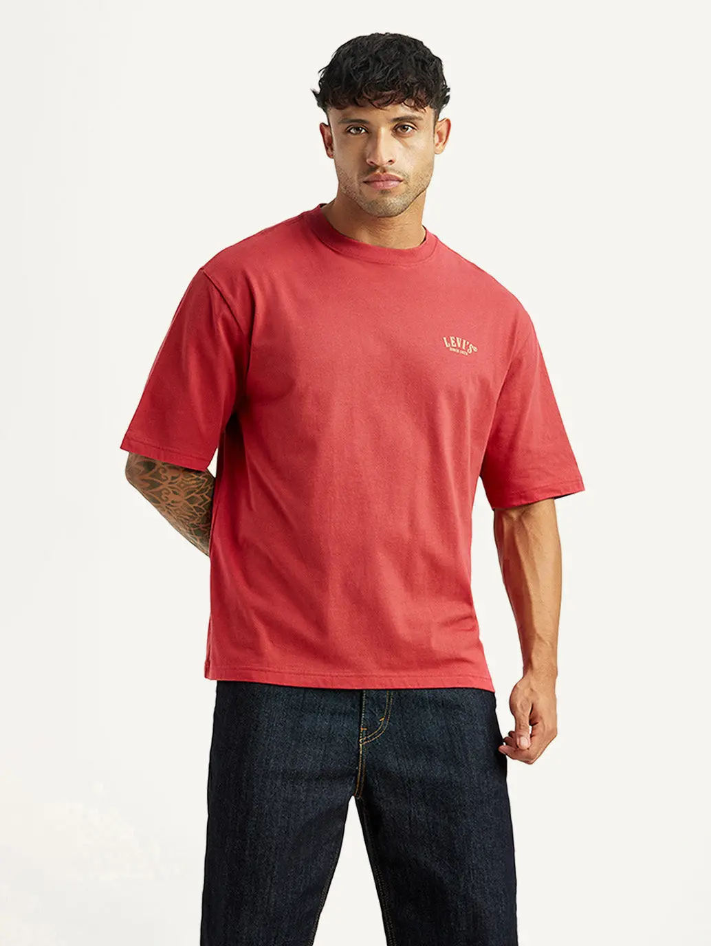 Men's Typographic Print Red Loose Fit T-Shirt 1