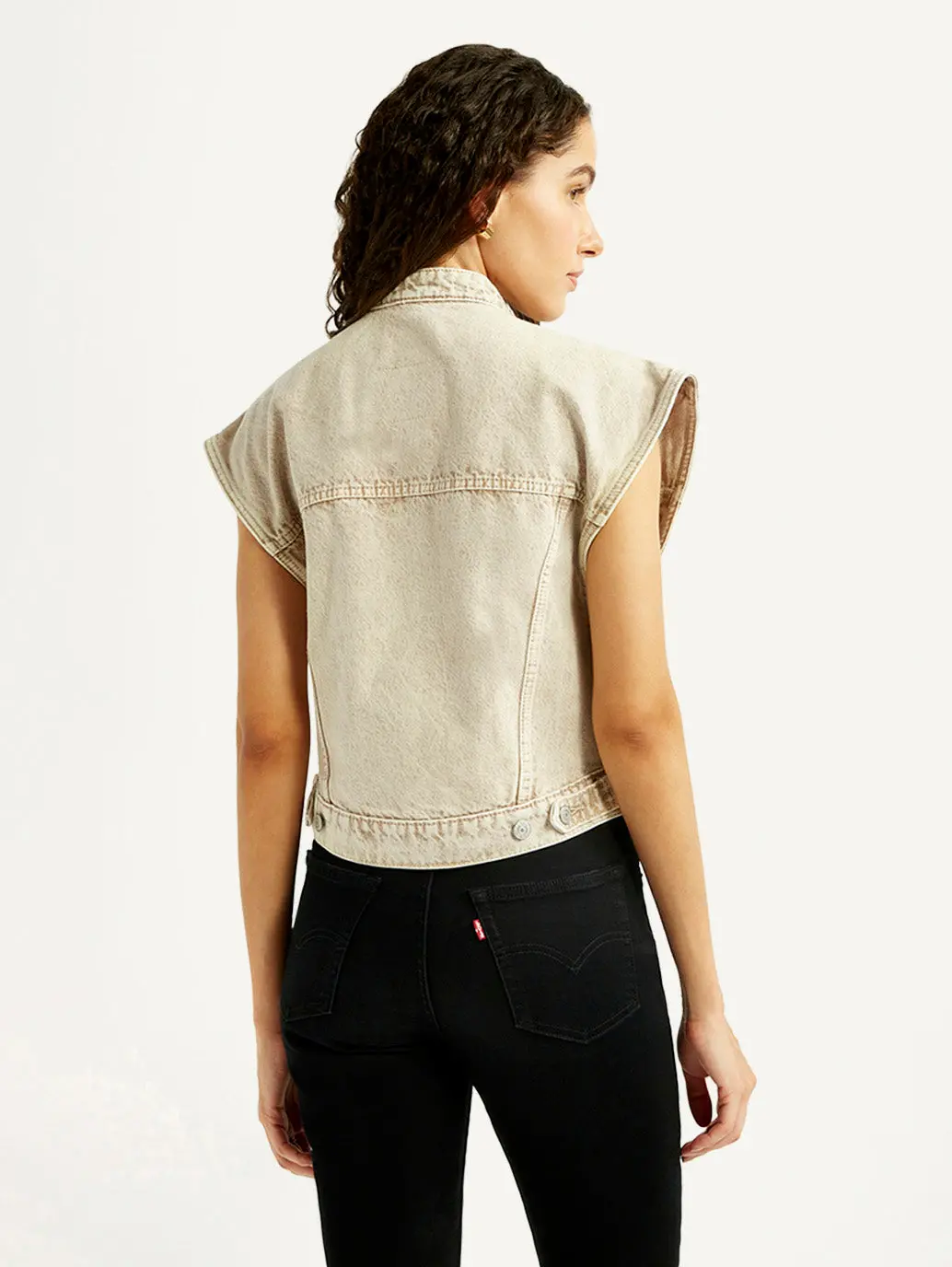 Women's Solid Beige Denim Jacket 3