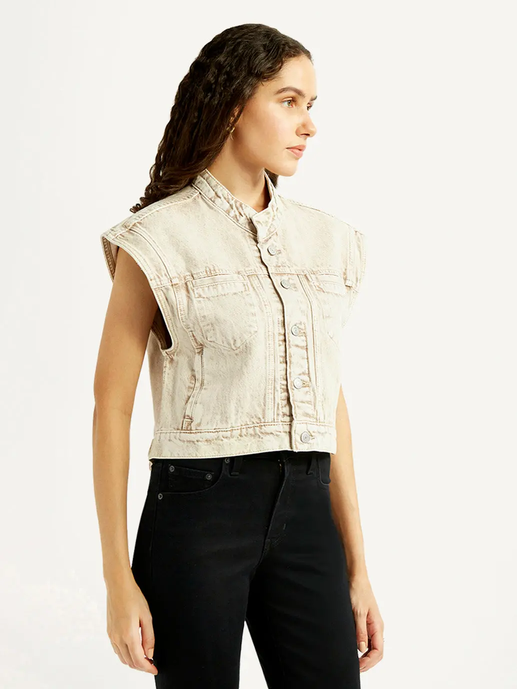 Women's Solid Beige Denim Jacket 5