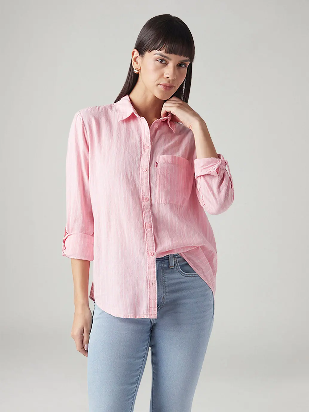 Women's Striped Relaxed Fit Linen Shirt 1