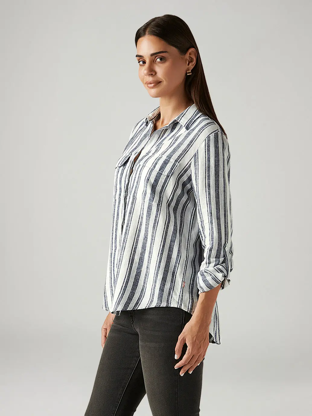 Women's Striped White Relaxed Fit Shirt 3