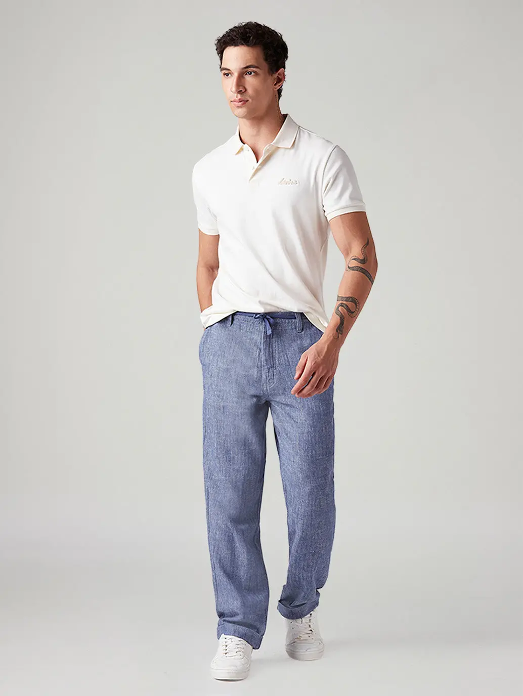 Men's Blue Loose Straight Fit Mid Rise Chinos 1