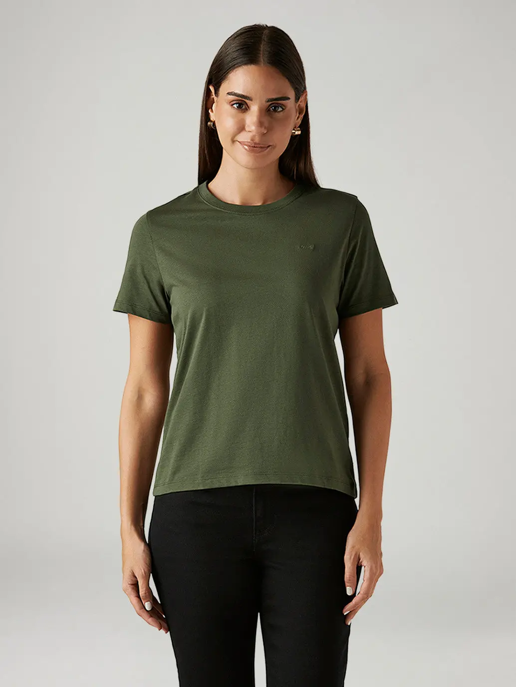 Women's Solid Olive Crew Neck T-Shirt 2