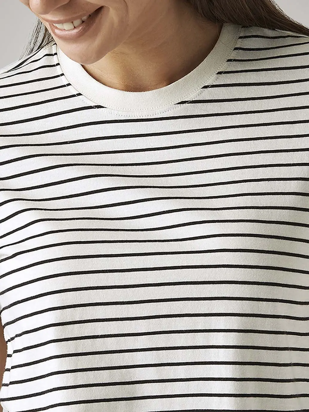 Women's Striped White Crew Neck T-Shirt 4