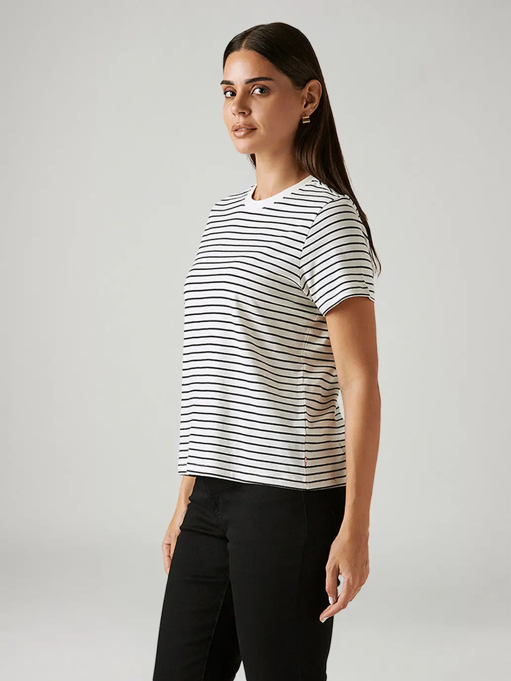 Women's Striped White Crew Neck T-Shirt 5