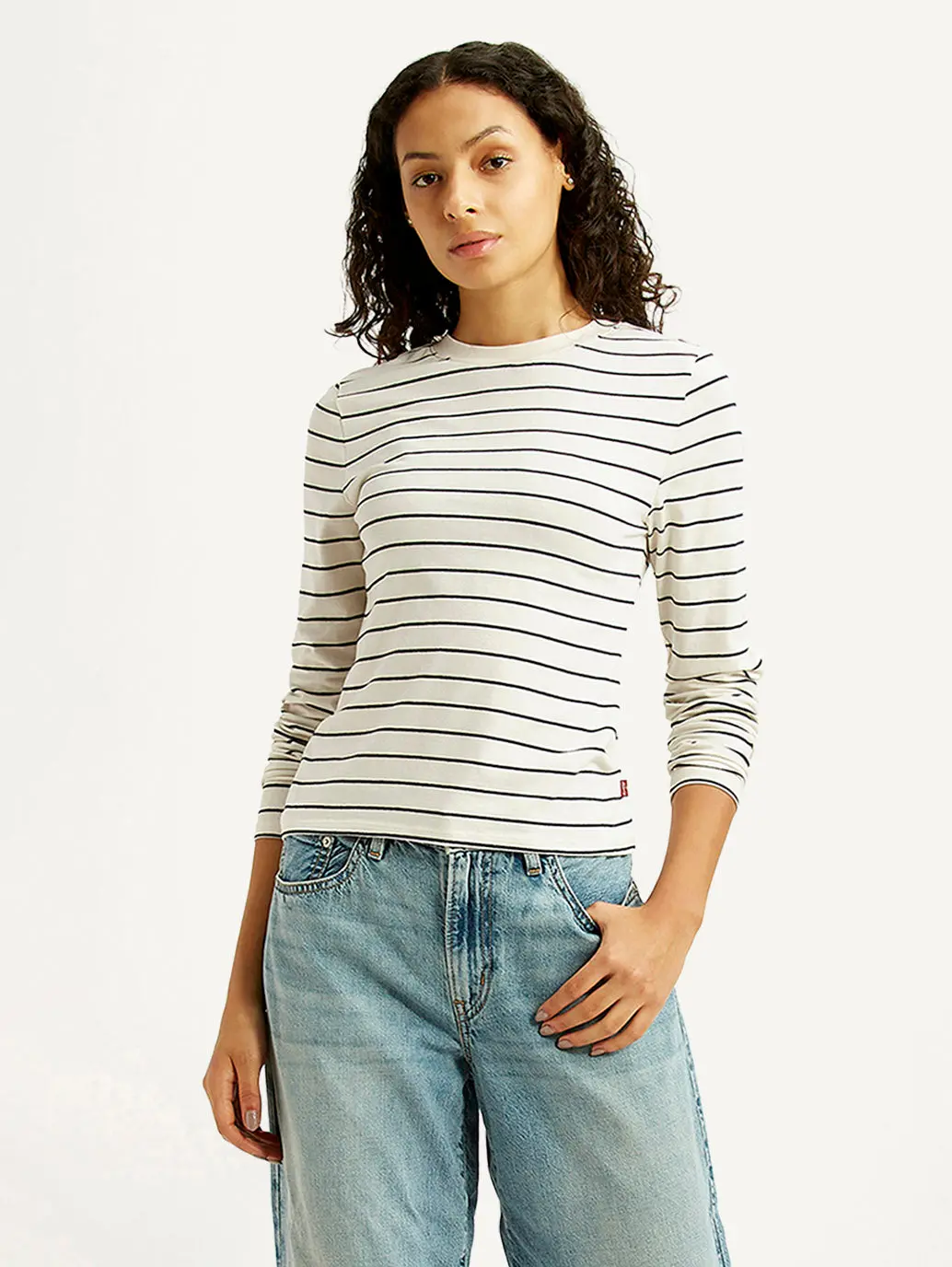 Women's Striped White Slim Fit T-Shirt 1