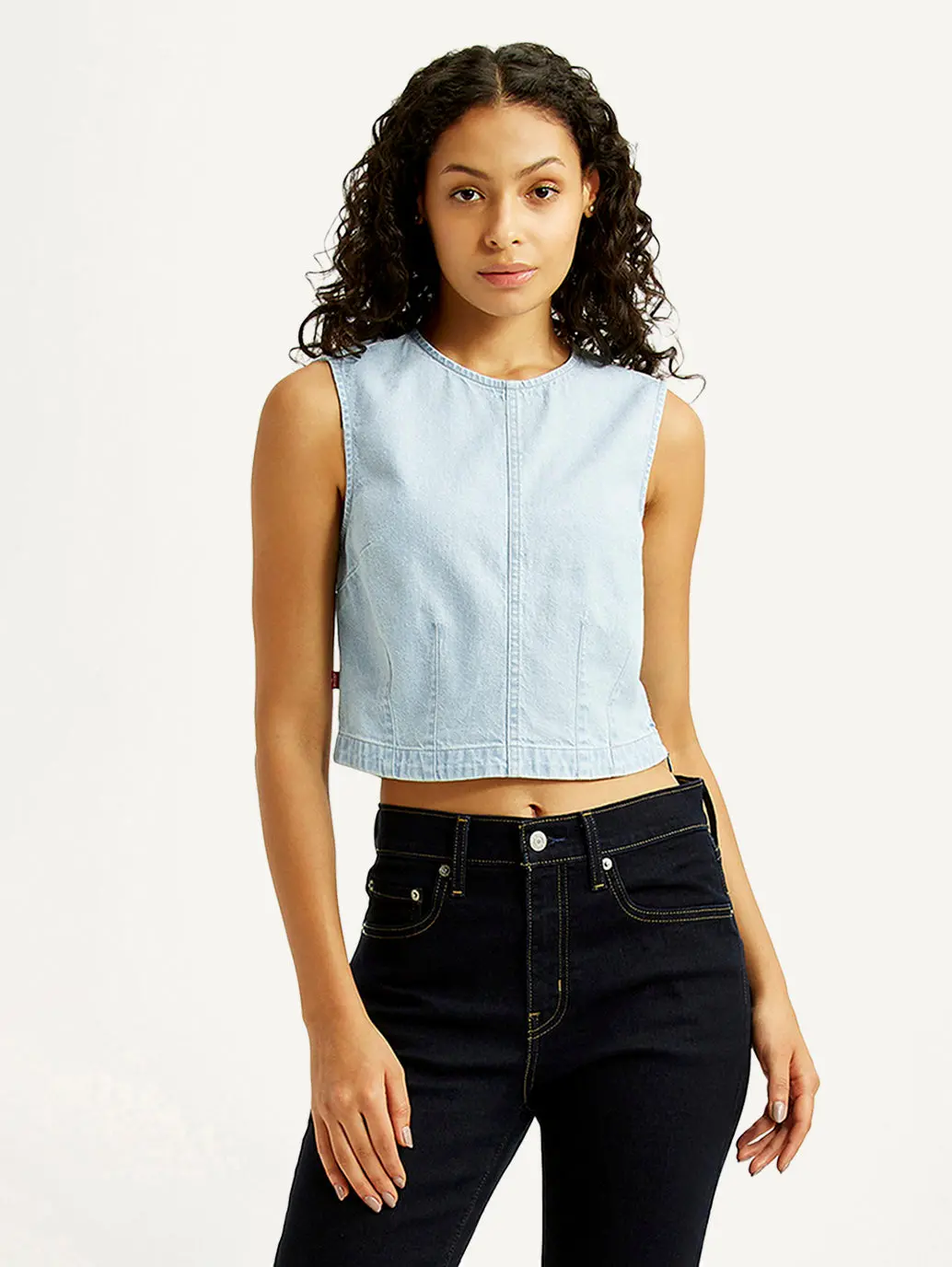 Women's Solid Indigo Round Neck Denim Top 1