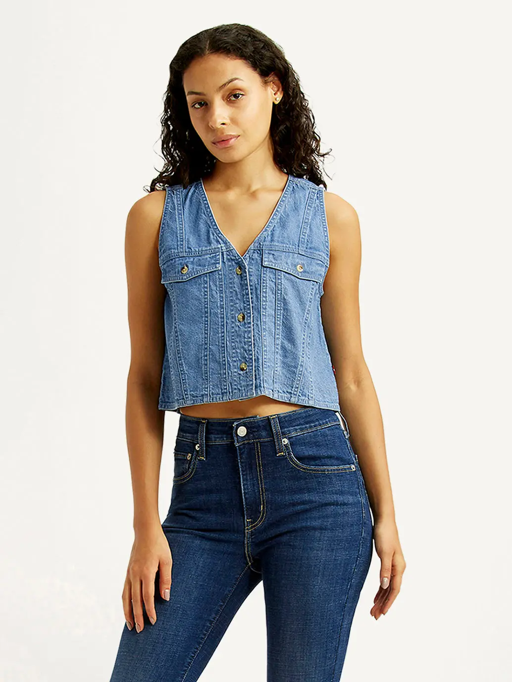 Women's Solid Indigo V-Neck Denim Top 1