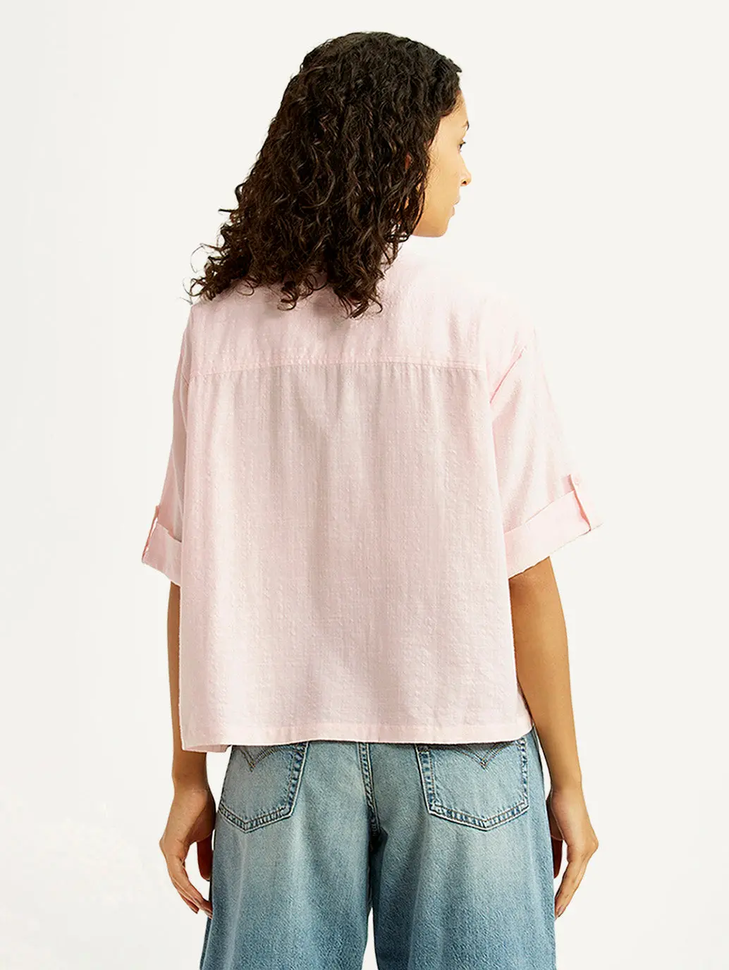 Women's Textured Light Pink Spread Collar Shirt 3